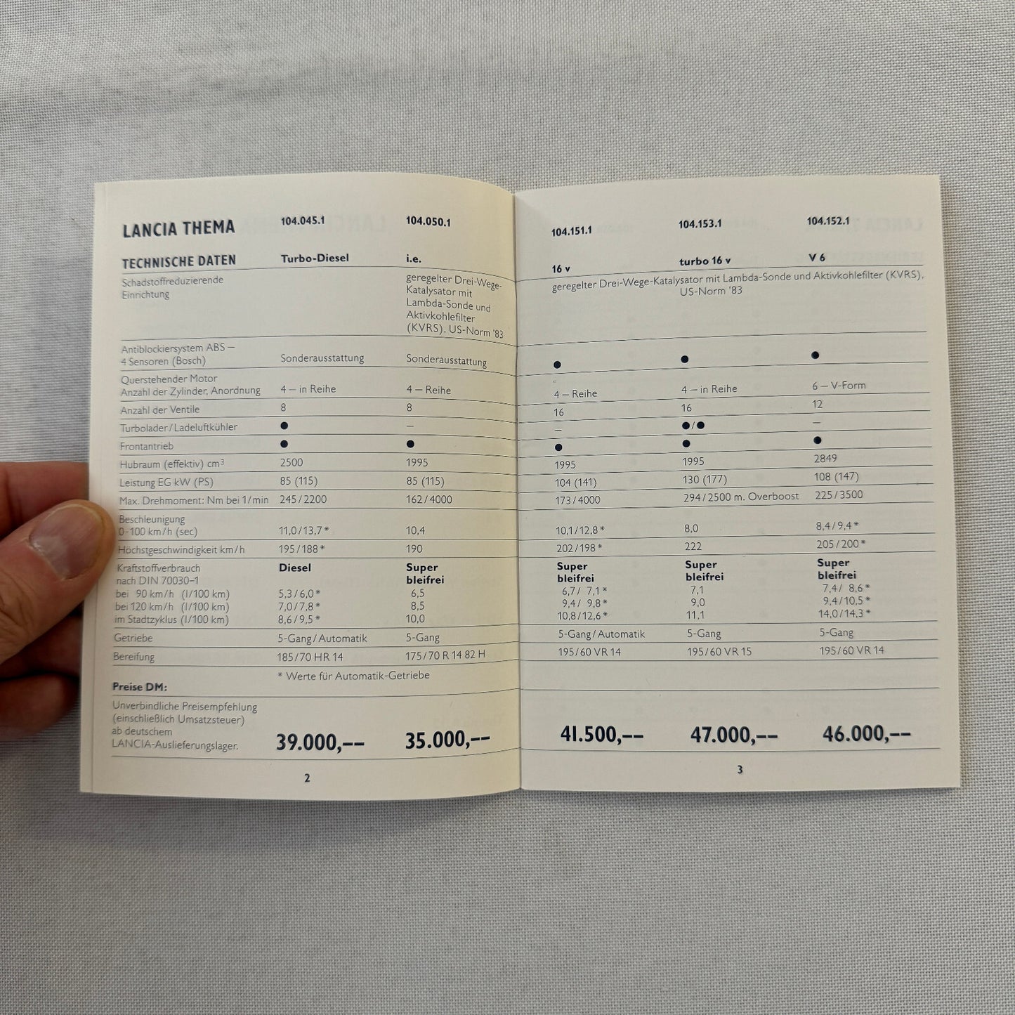 1990 Lancia Thema Technical Data Price List Brochure European German 8.32 Wagon