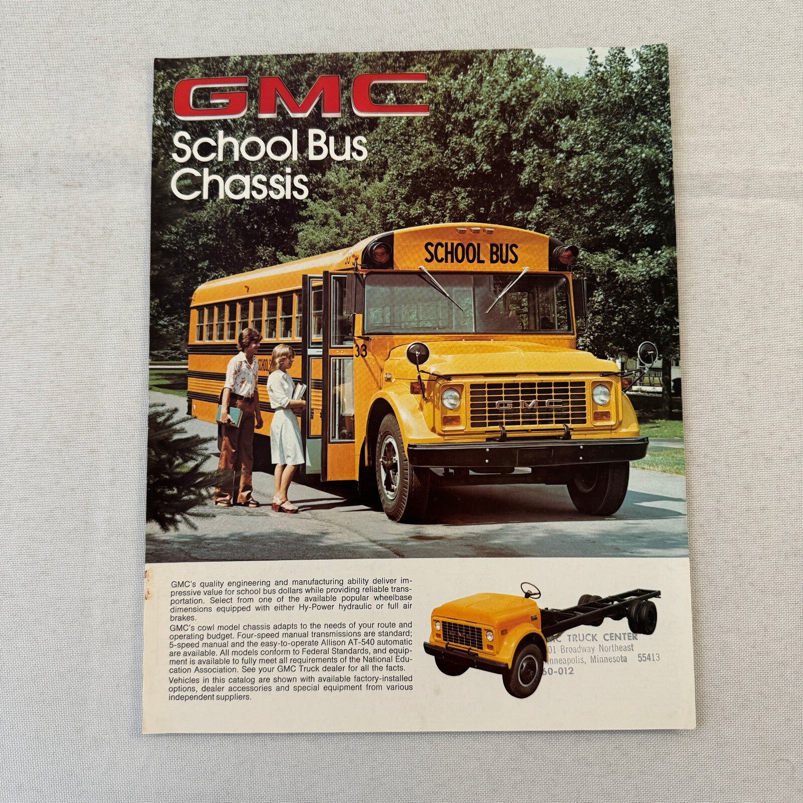 GMC School Bus Chassis Truck Sales Sheet Brochure Advertising Vintage