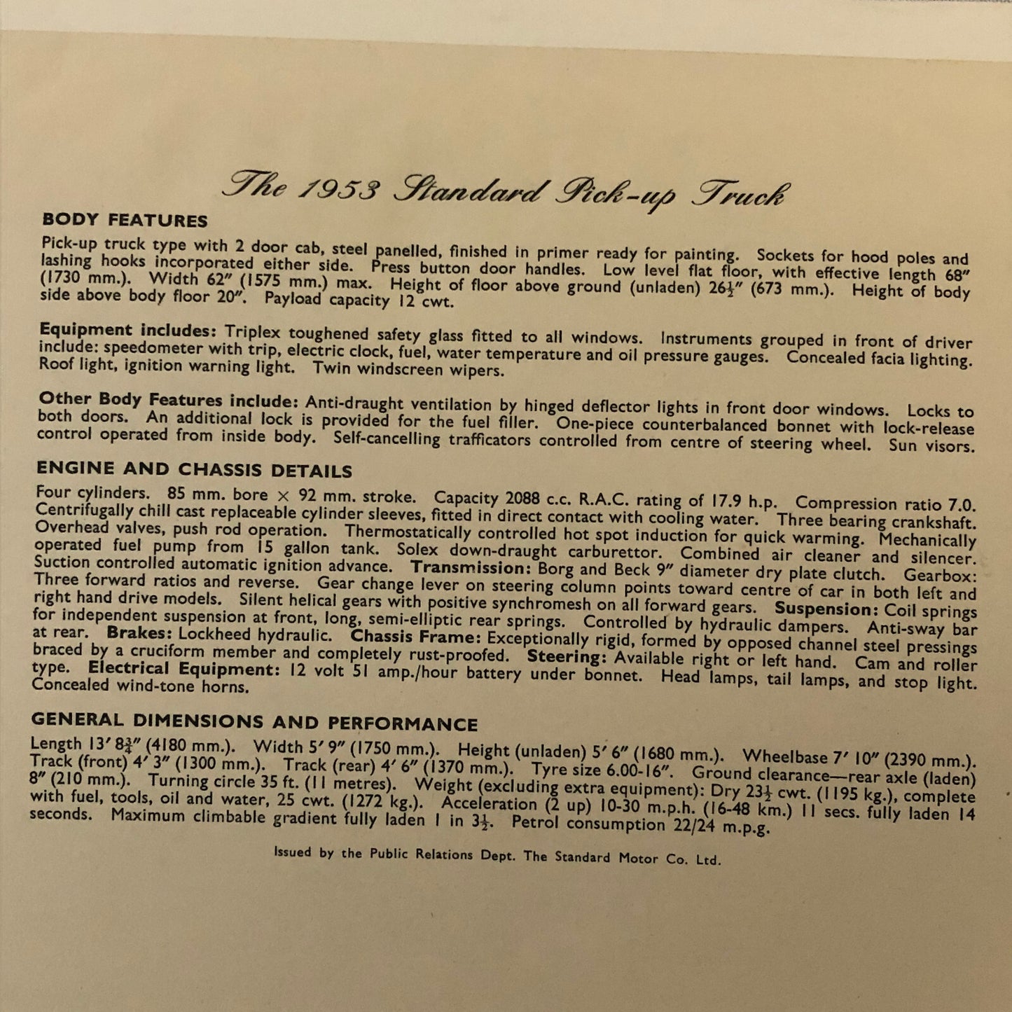 1953 Standard Pickup Truck Factory Press Photo Photograph