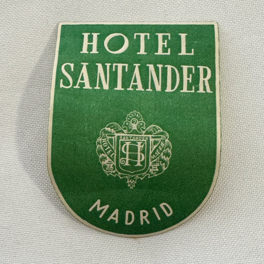 Vintage Travel Luggage Label Hotel Santander Madrid Spain Spanish