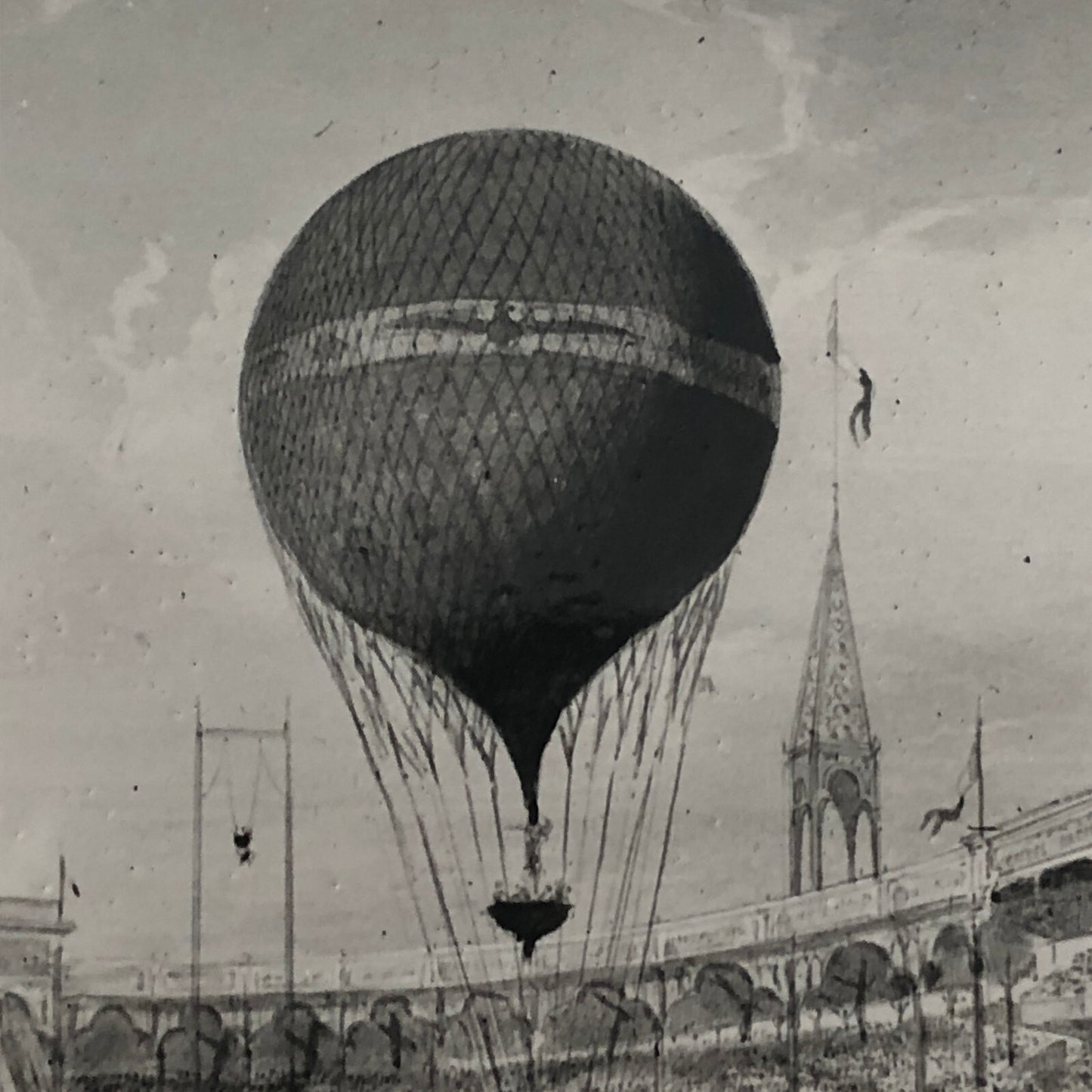 Vintage Photograph of Painting Circus Scene Horses Hot Air Balloon Photo