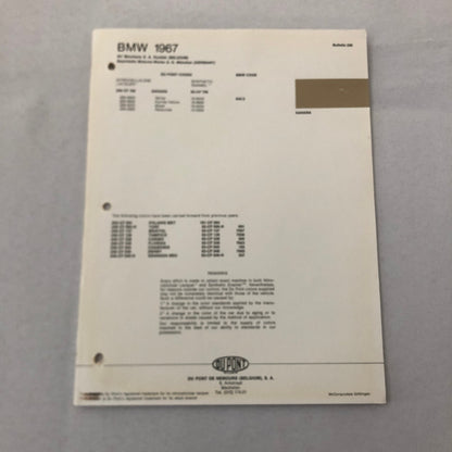 1967 BMW Car Dupont Paint Chip Color Sample Sheet SAHARA