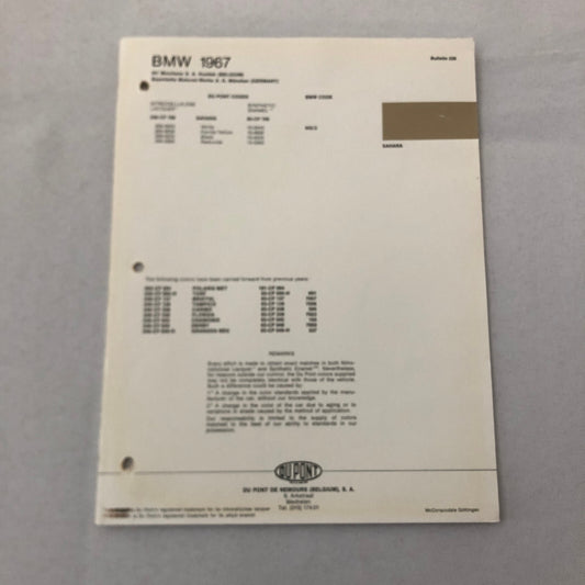 1967 BMW Car Dupont Paint Chip Color Sample Sheet SAHARA