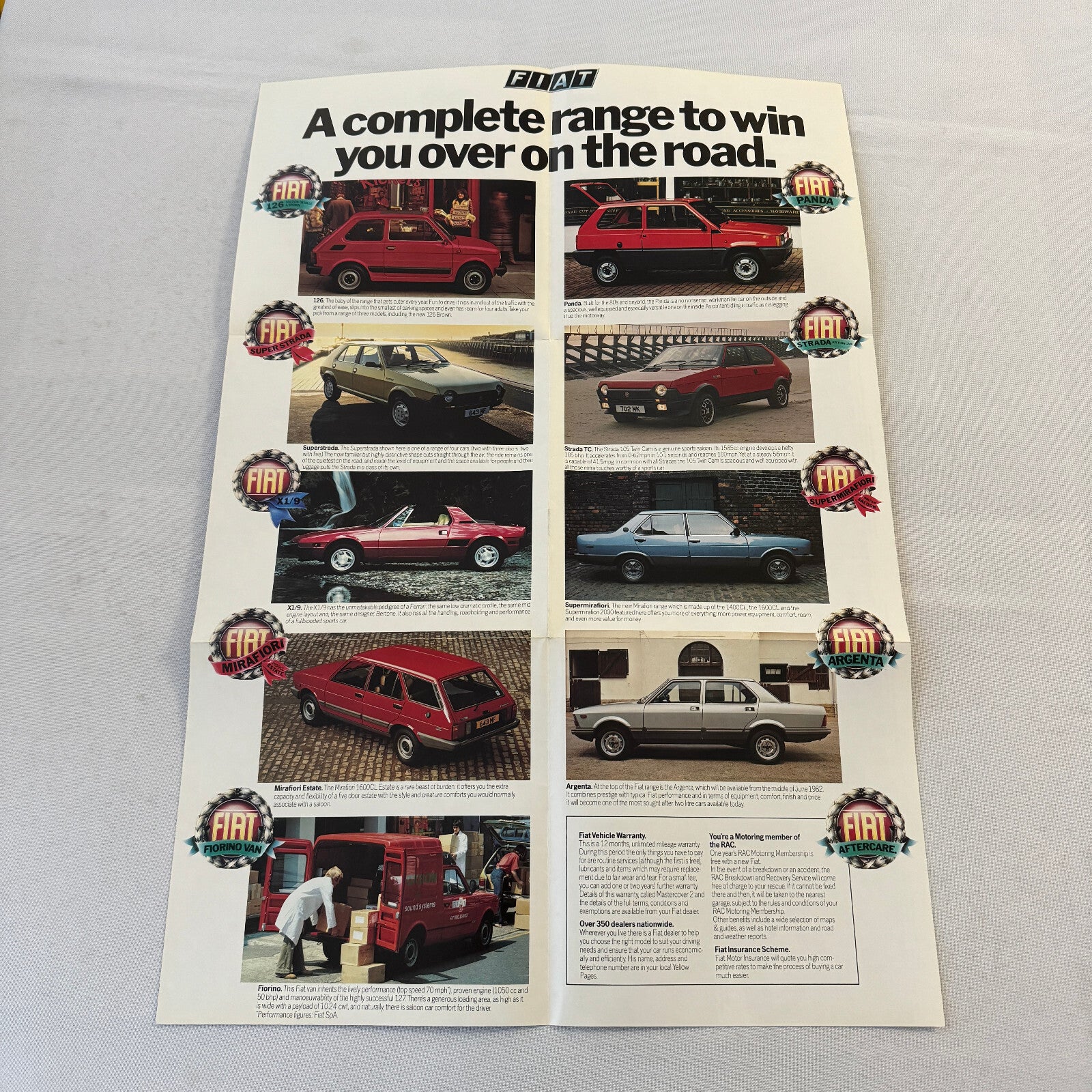 Fiat Car Sales Brochure Catalog 126 Panda Strada TC X1/9 Supermirafiori Argenta