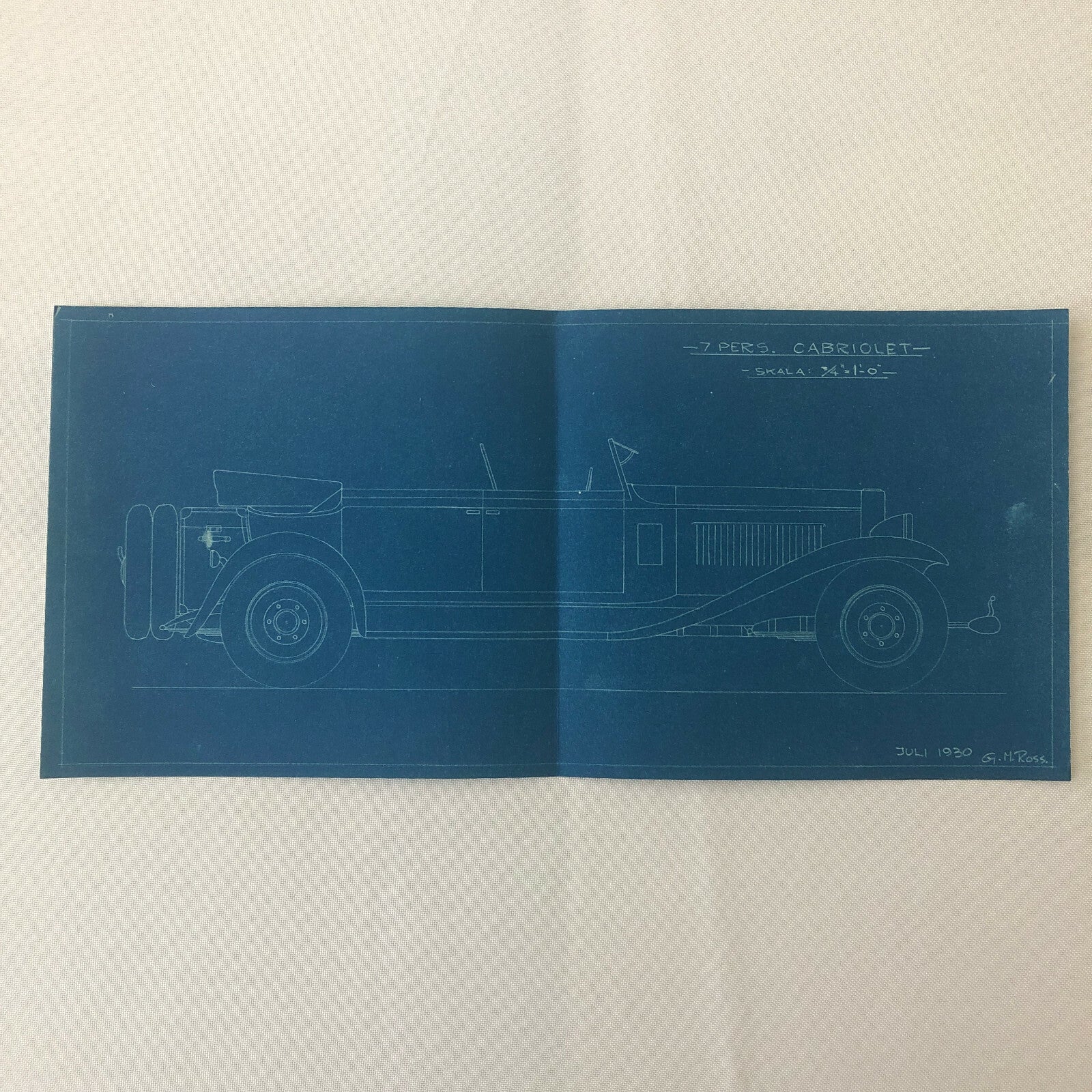 1930 Coachbuilder Car Design Blueprint Rendering Blue Print Cabriolet Body Style