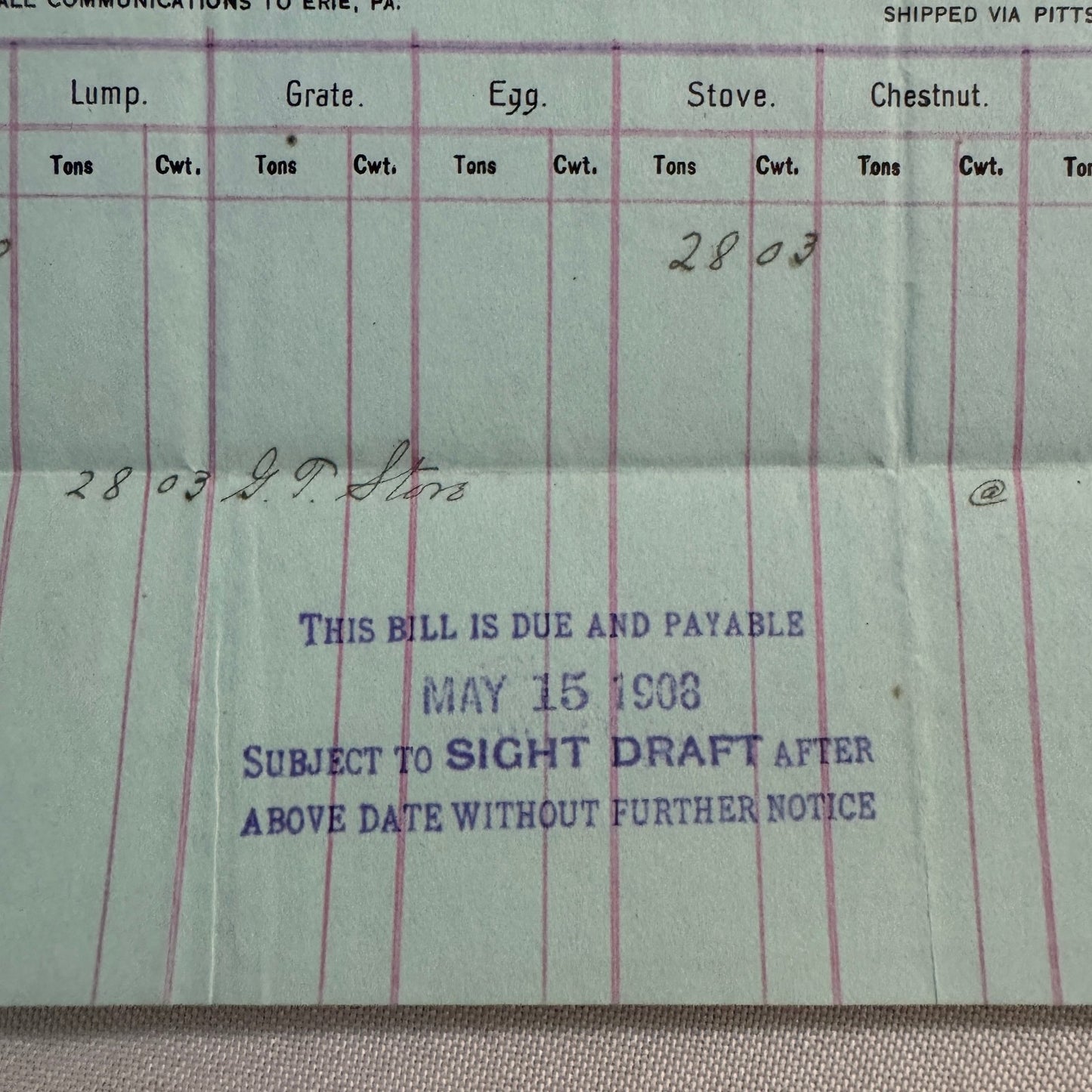 1908 Susquehanna Coal Company Invoice Receipt Document Lot 6x Erie Pennsylvania