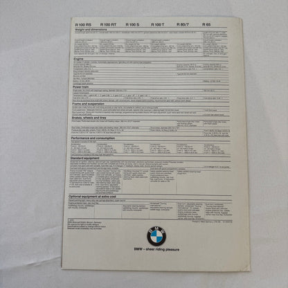 1979 BMW Motorcycle Bike Sales Brochure R100RS R100RT R100S R100T R80/7 R65