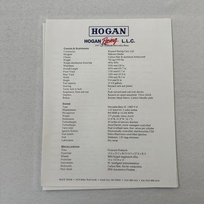 Hogan Racing PPG CART Dario Franchitti Reynard Mercedes Car Racing Press Kit