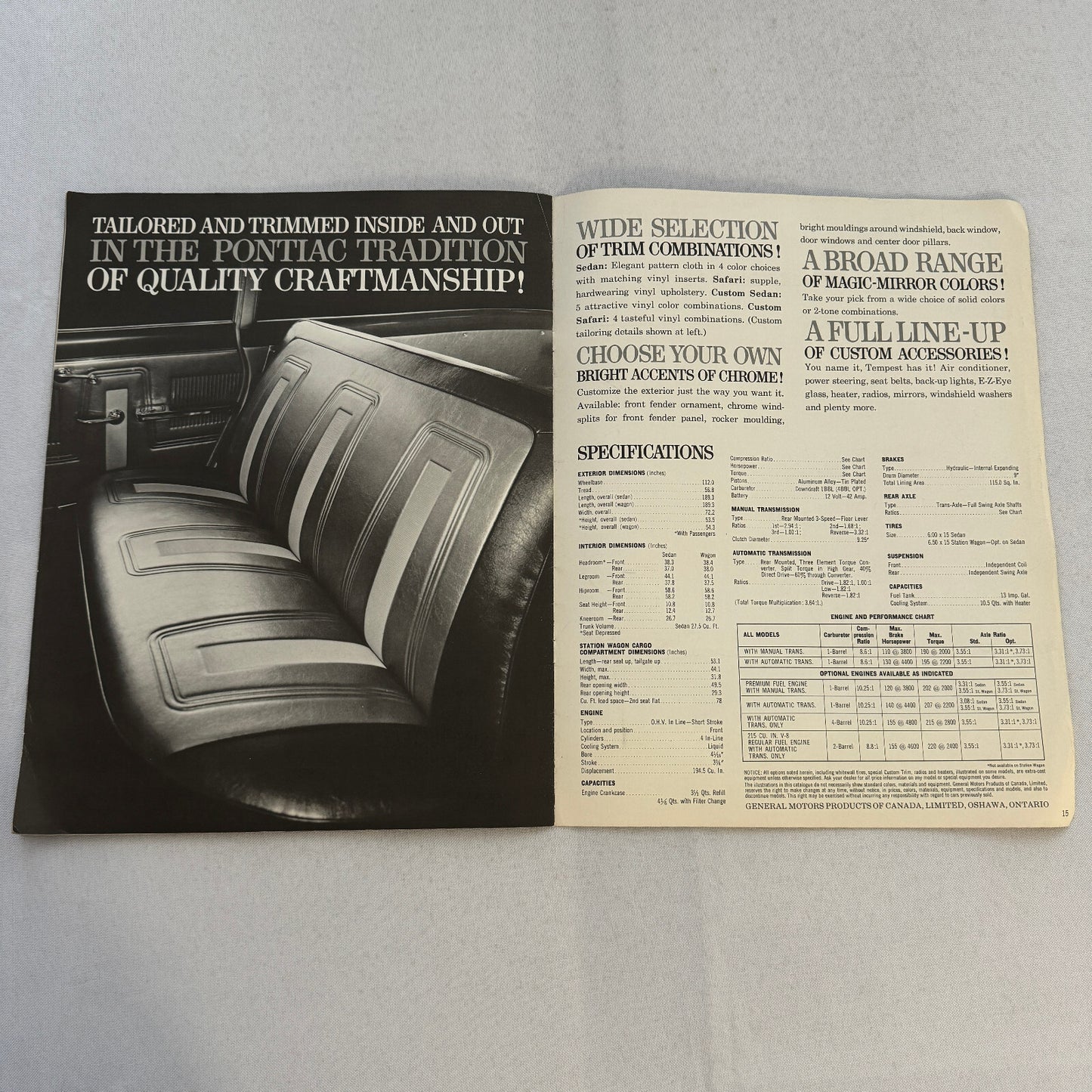 1960 Pontiac Tempest Car Sales Brochure Catalog Sedan Safari Station Wagon