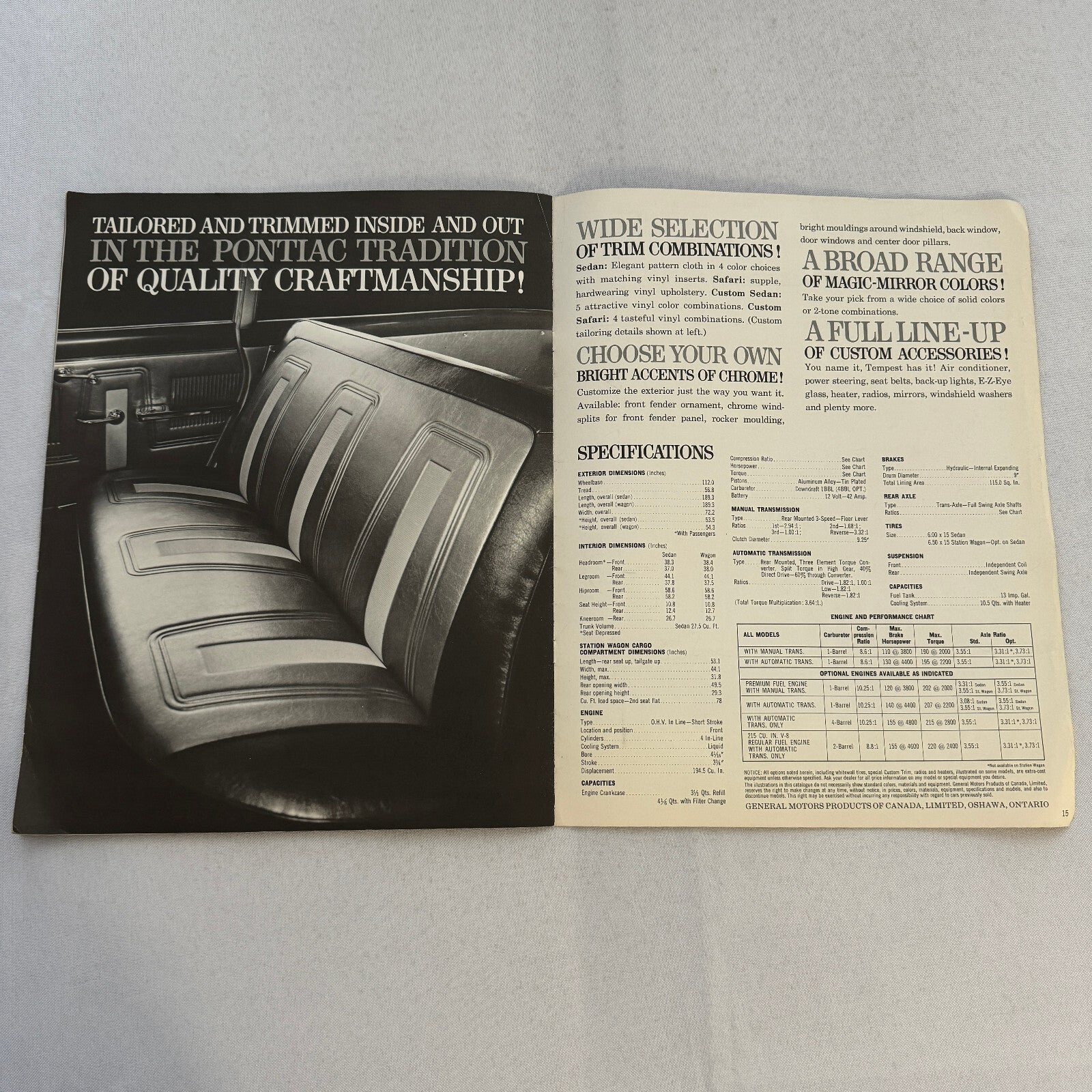 1960 Pontiac Tempest Car Sales Brochure Catalog Sedan Safari Station Wagon