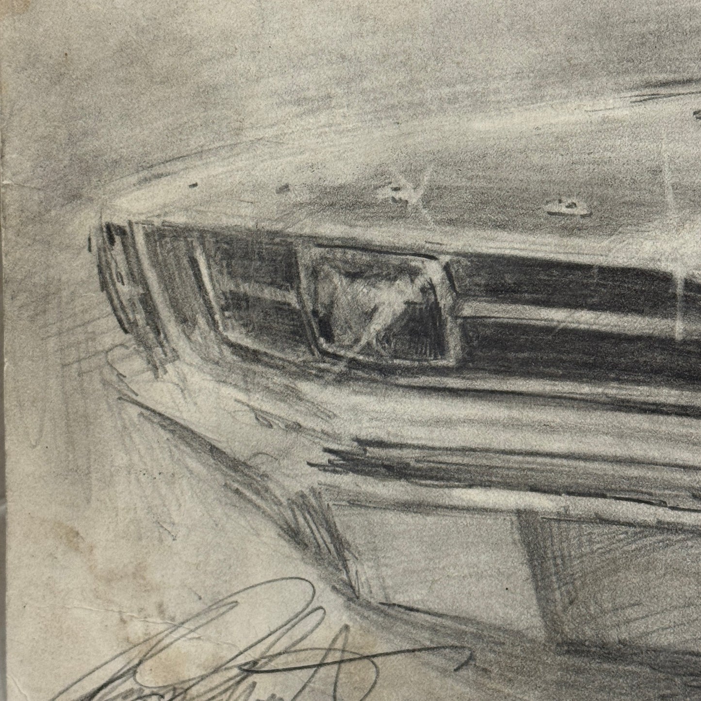 Ford Mustang Vintage Car Illustration Drawing Sketch Original Art Signed