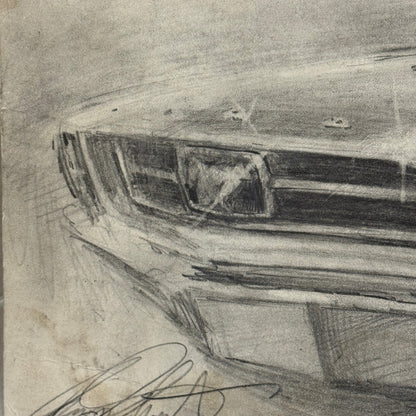 Ford Mustang Vintage Car Illustration Drawing Sketch Original Art Signed