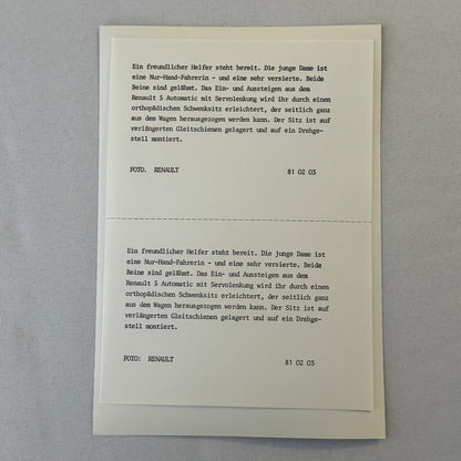 1981 Renault Disabled Driver Car Press Kit Brochure Photos Renault 5 18 Fuego