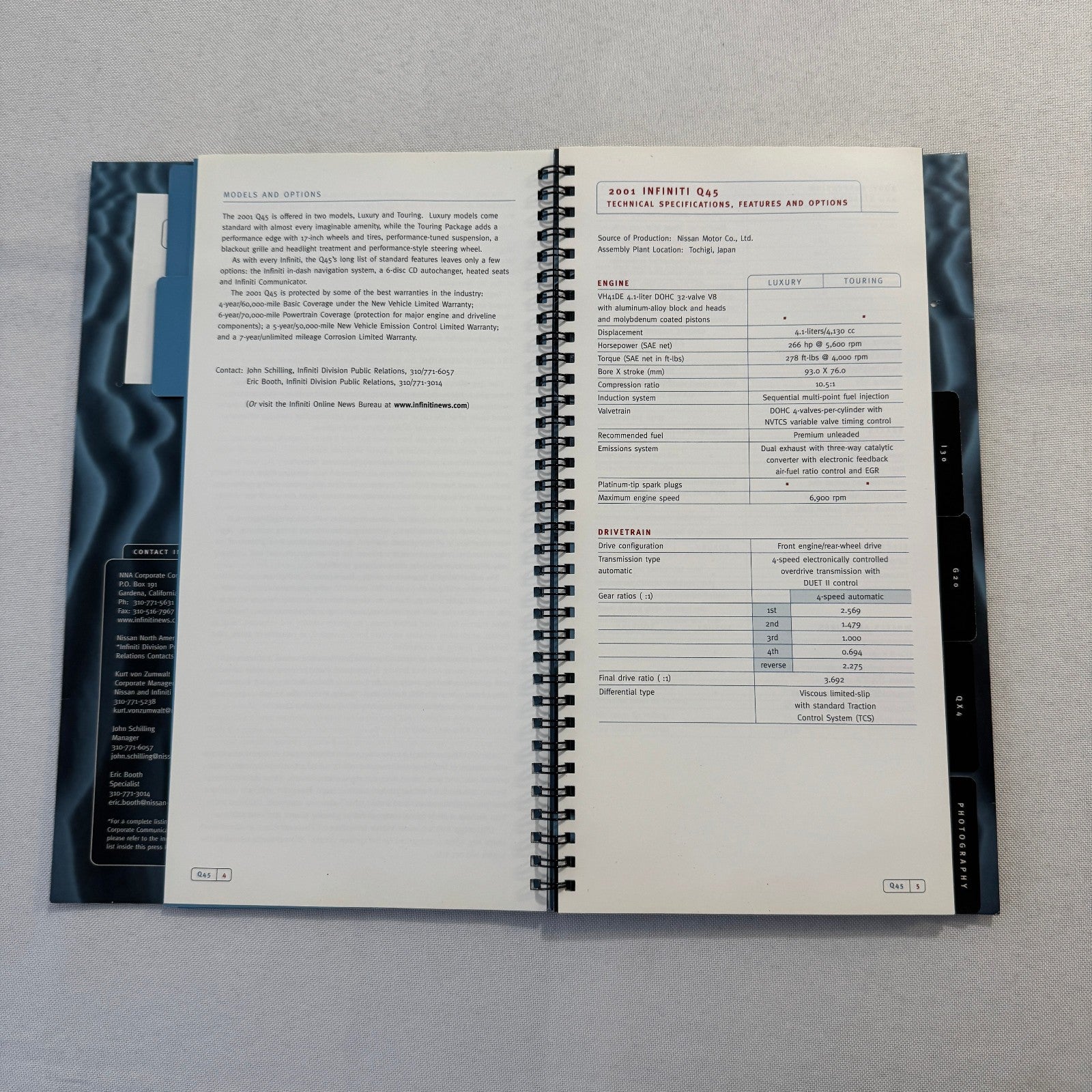 2001 Infiniti Car Press Kit Brochure Q45 I30 G20 QX4 Photo CD 35mm Slides