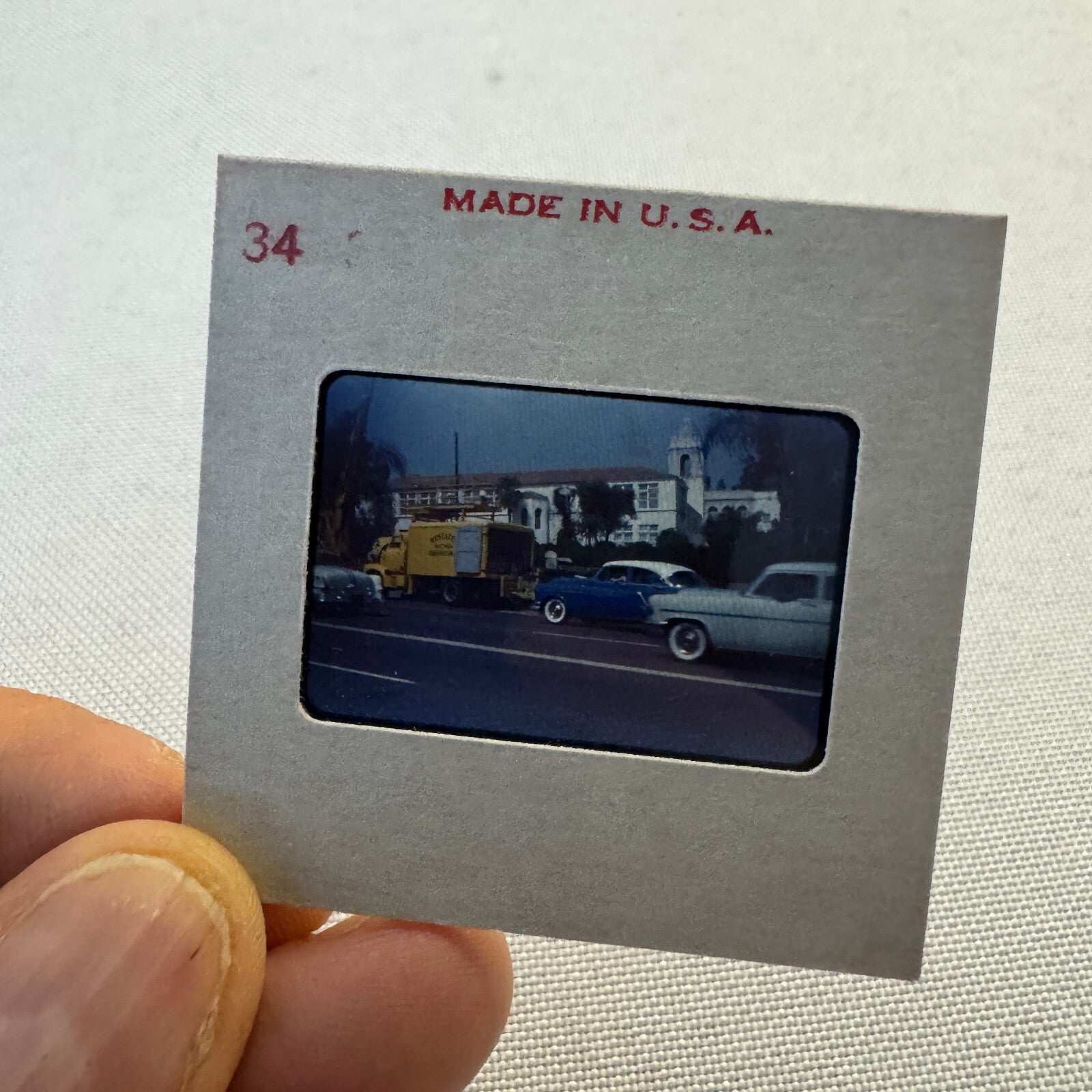 35mm Slide Vintage Image California Street Scene Cars Truck Red Border Slide