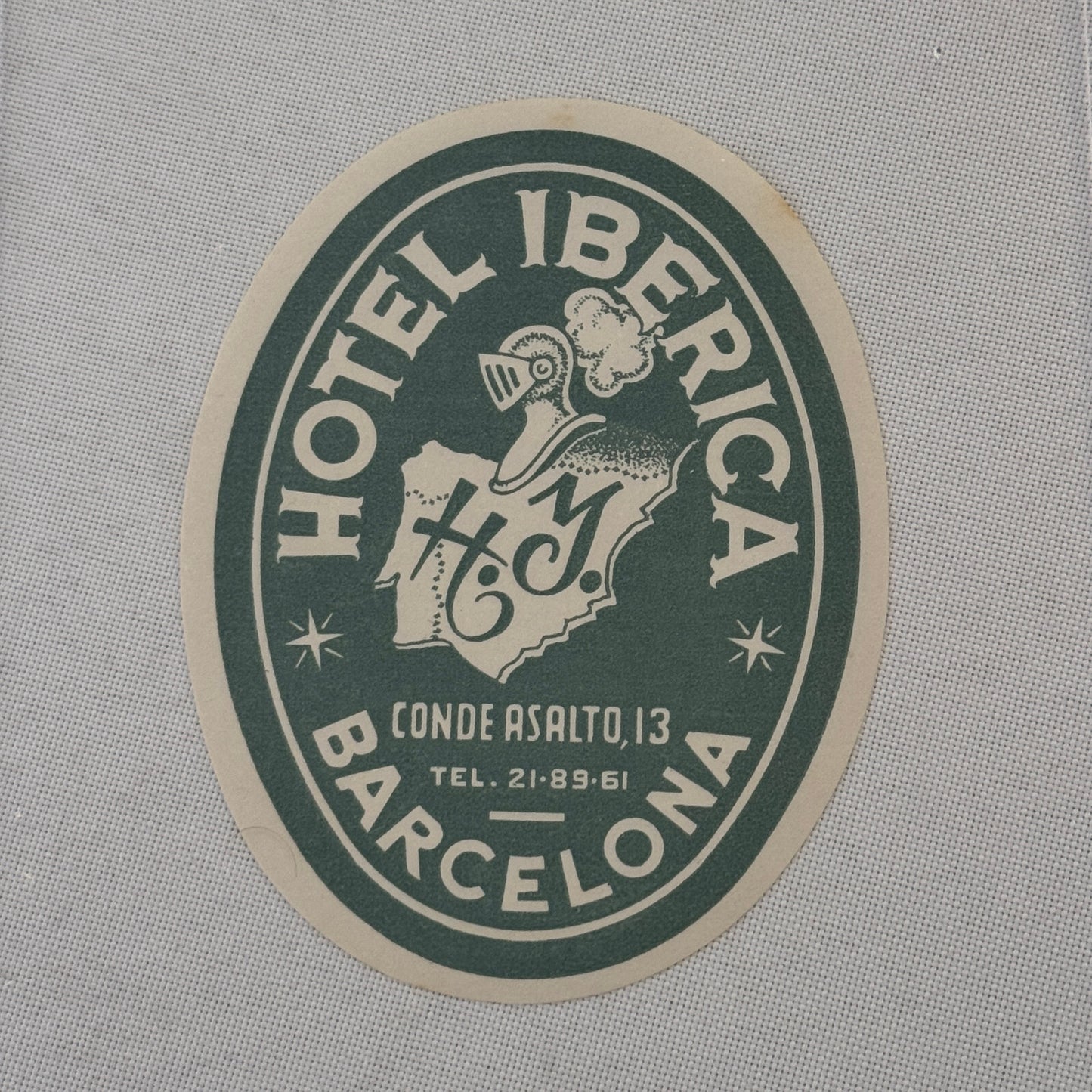 Vintage Hotel Travel Label Hotel Iberica Barcelona Spain Espana Spanish