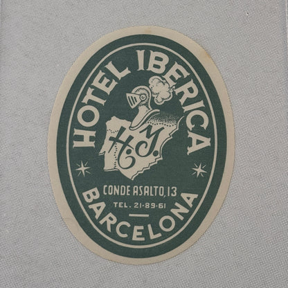 Vintage Hotel Travel Label Hotel Iberica Barcelona Spain Espana Spanish