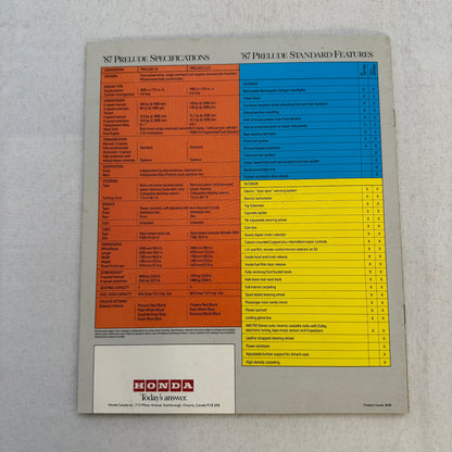 1987 Honda Prelude Car Sales Brochure Catalog Advertising