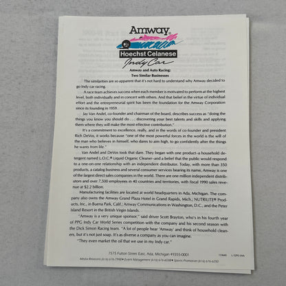 1991 Amway Indy Car Racing Press Kit Brochure Vintage Scott Brayton Driver