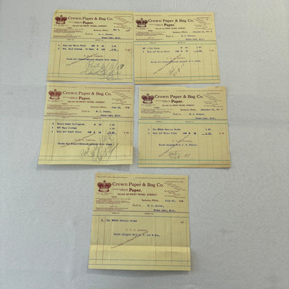 Crown Paper & Bag Company Jackson Michigan 1908 Receipt Invoice Document Lot 5x