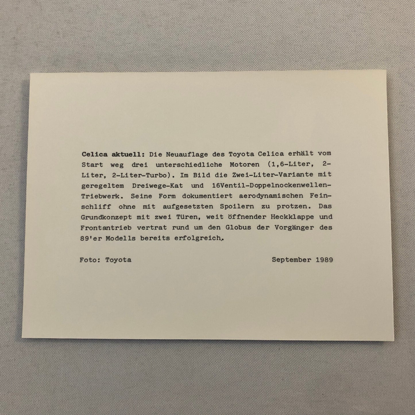 1989 1990 Toyota Celica Car Factory Press Photo Photograph German Text