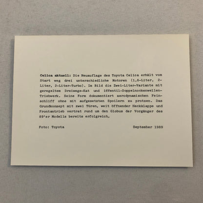 1989 1990 Toyota Celica Car Factory Press Photo Photograph German Text