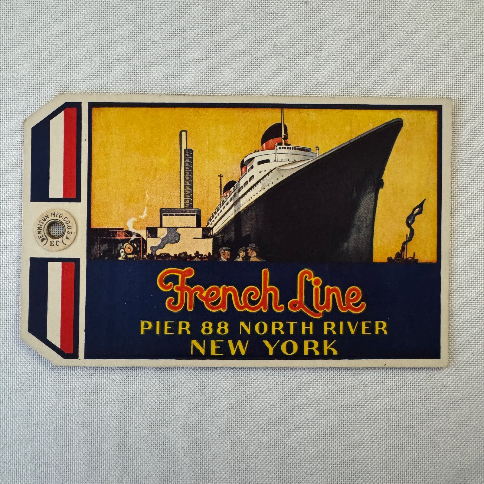 Vintage Steamship French Line Ship Luggage Tag Label New York NY North River