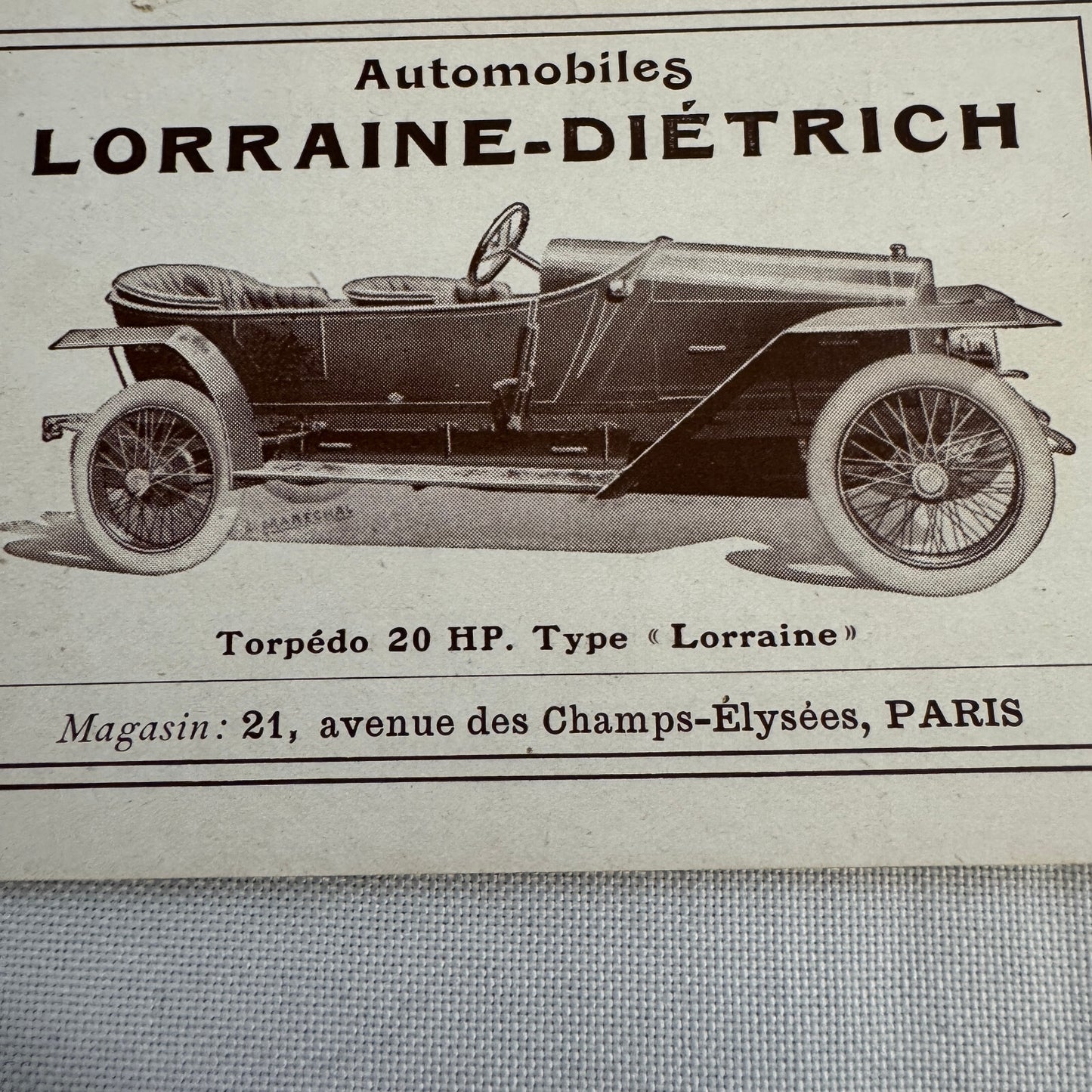 Automobiles Lorraine Dietrich Advertisement Ad Vintage Car Automobile Torpedo