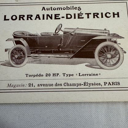 Automobiles Lorraine Dietrich Advertisement Ad Vintage Car Automobile Torpedo