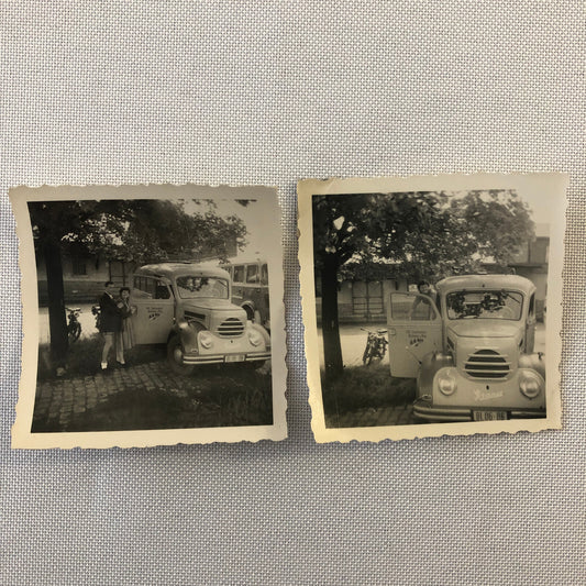 Vintage Bus Truck Photo Photograph Snapshot Lot of 2 Germany - Tag AL22SM2