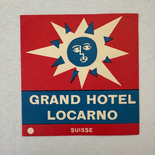 Vintage Hotel Travel Label Grand hotel Locarno Swiss Switzerland Suisse