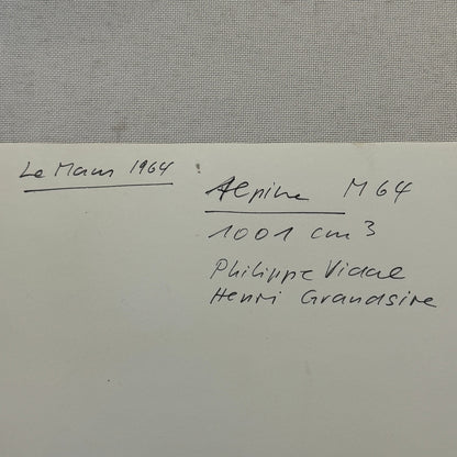 1964 LeMans Alpine M64 Philippe Vidal Henri Grandsire Racing Photo Photograph