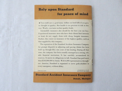 Vintage Standard Accident Insurance Book Sales Brochure 1930s - Auto Insurance 