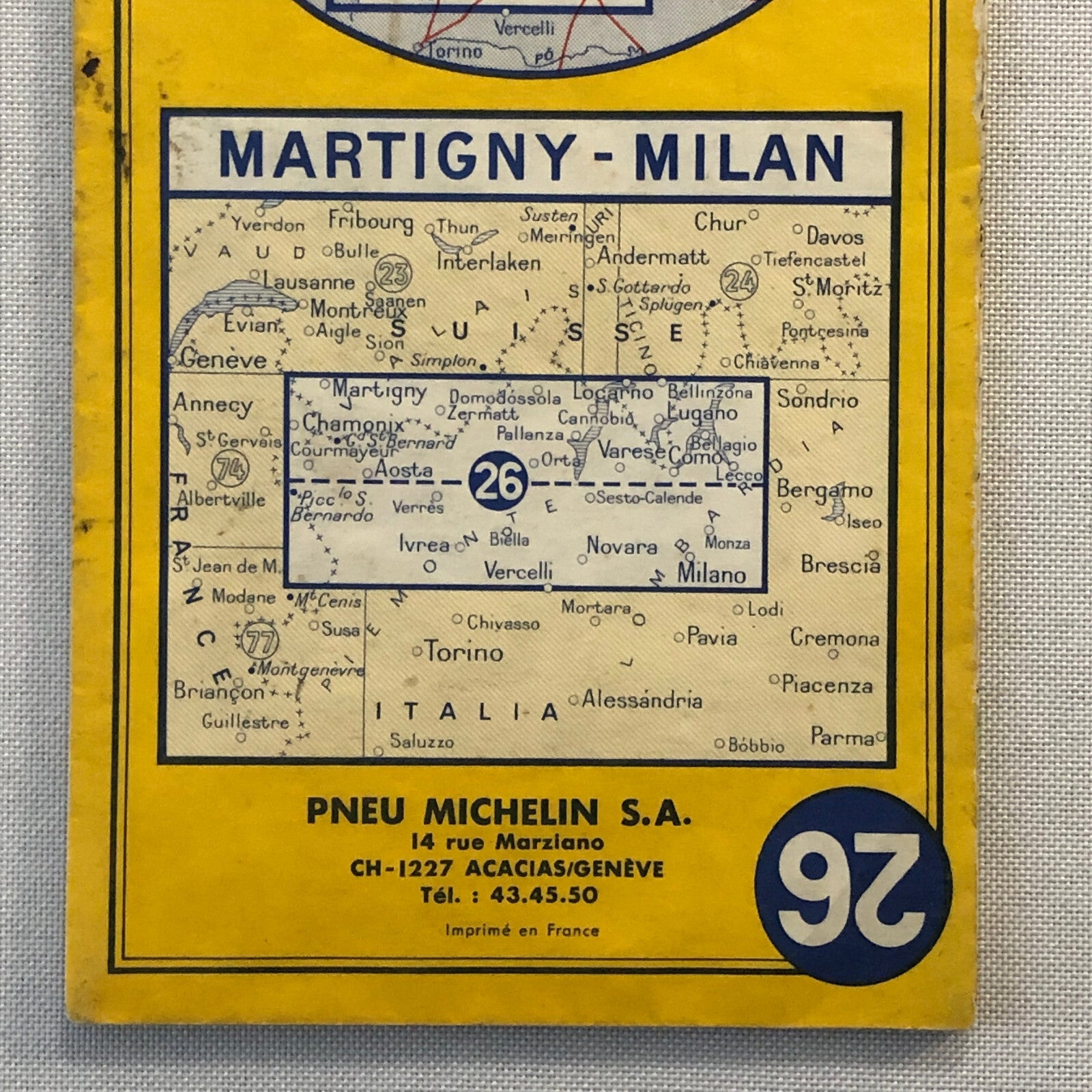 Vintage Michelin Tire Martigny Milano Travel Map