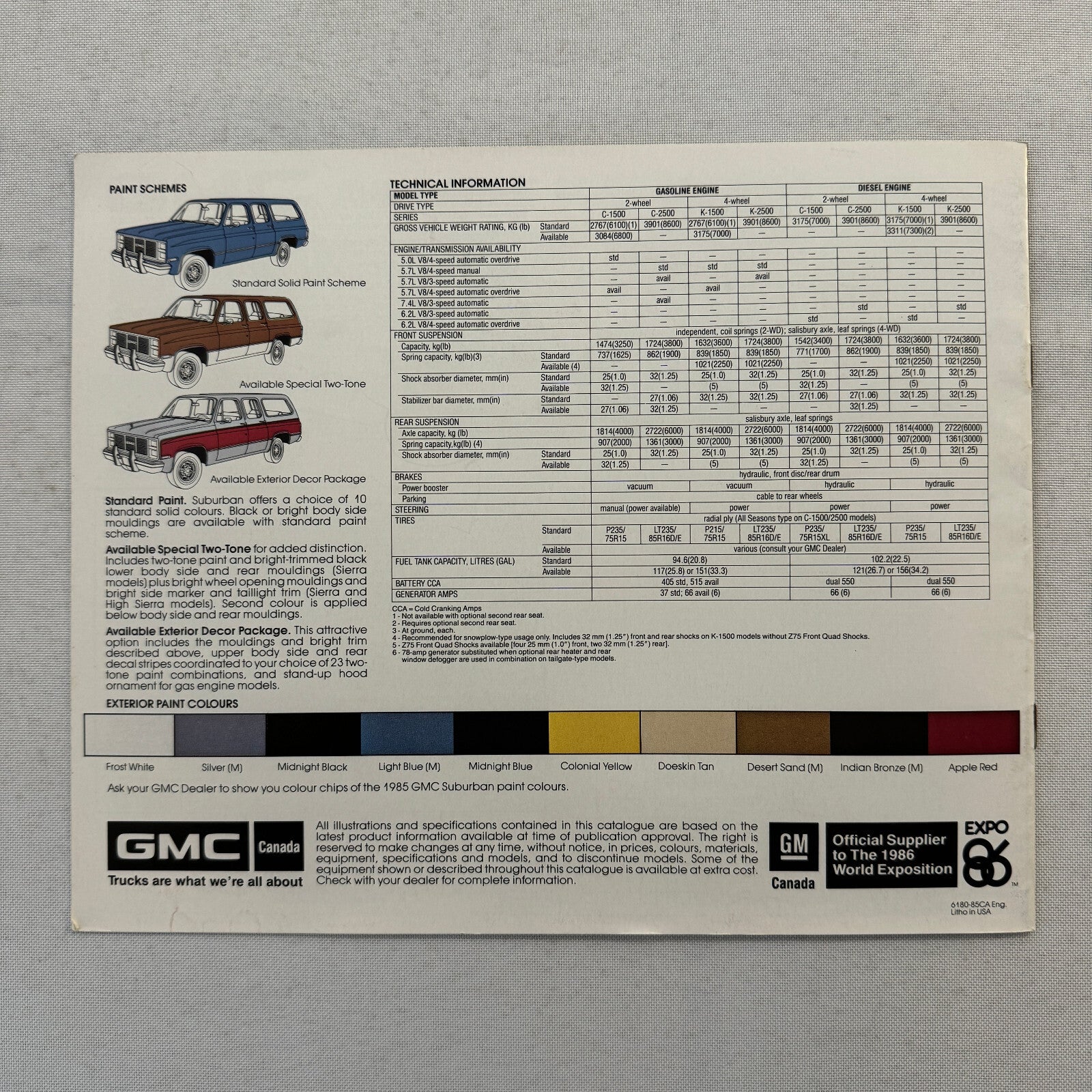 1985 GMC Suburban Truck Sales Brochure Catalog Advertising Vintage