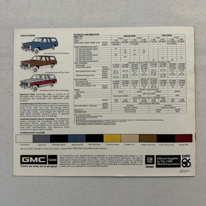 1985 GMC Suburban Truck Sales Brochure Catalog Advertising Vintage