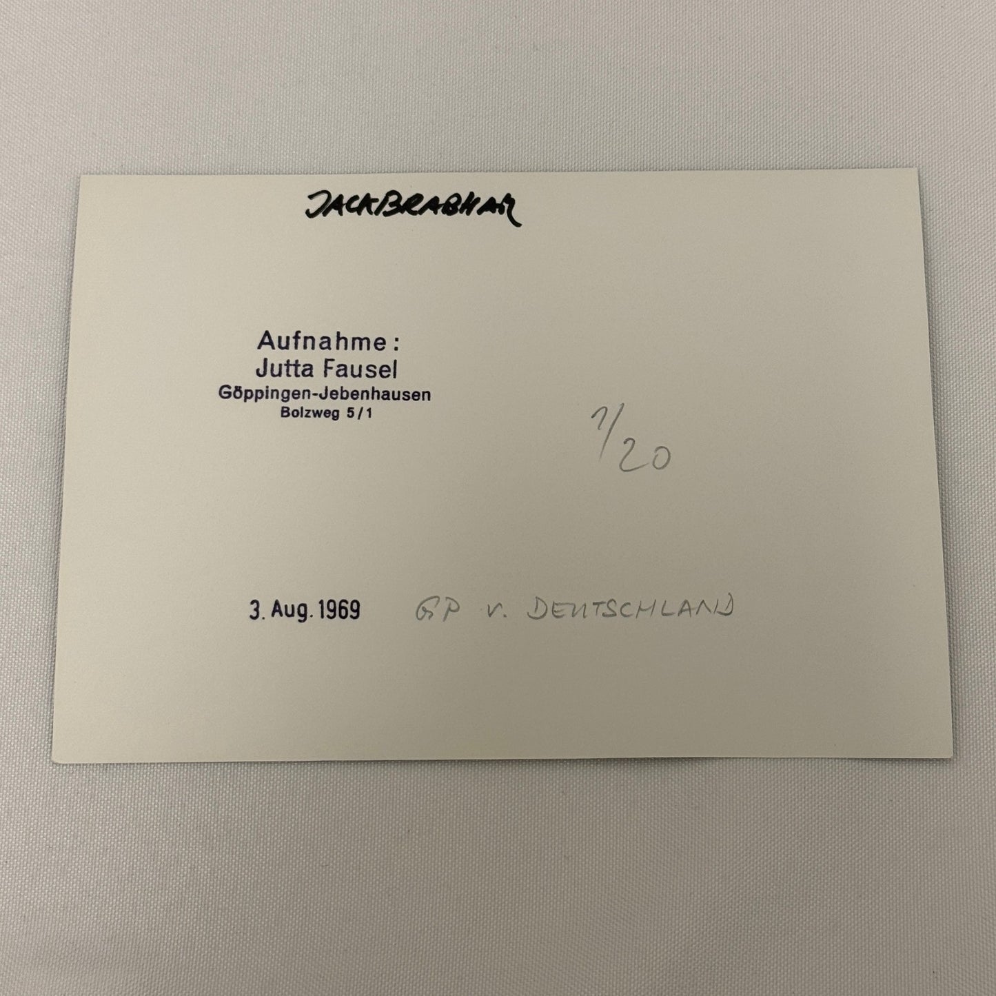 Vintage Racing Photo Jack Brabham 1969 German Grand Prix Motorsport Photograph