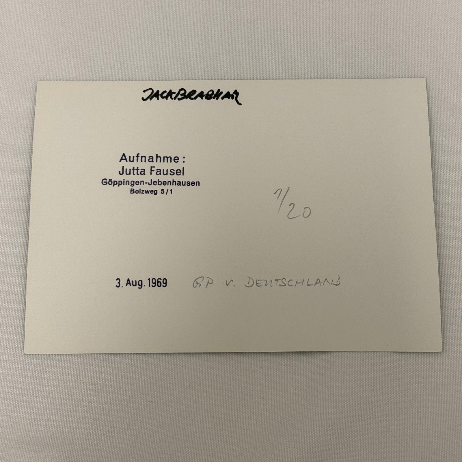 Vintage Racing Photo Jack Brabham 1969 German Grand Prix Motorsport Photograph