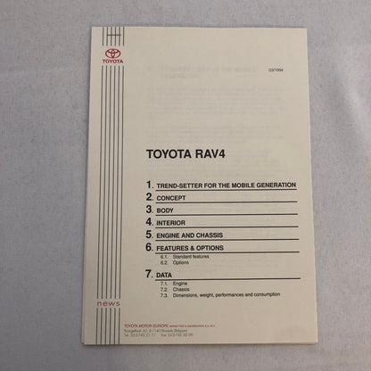 Toyota RAV4 World Premiere Press Kit Brochure with Photos