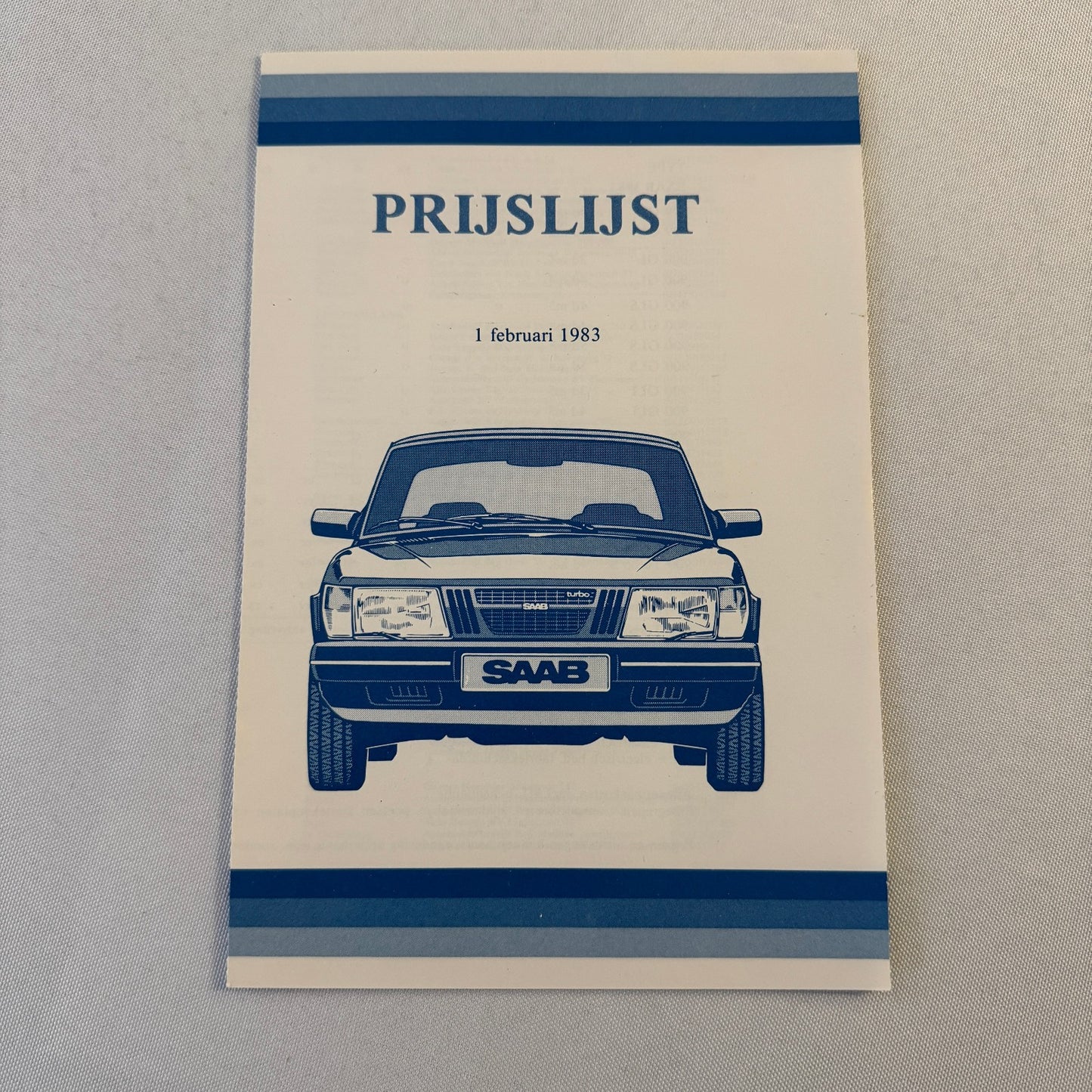 1983 Saab Pricelist Brochure Catalog 900 Turbo 99 GL 900 GLI GLE DUTCH Text