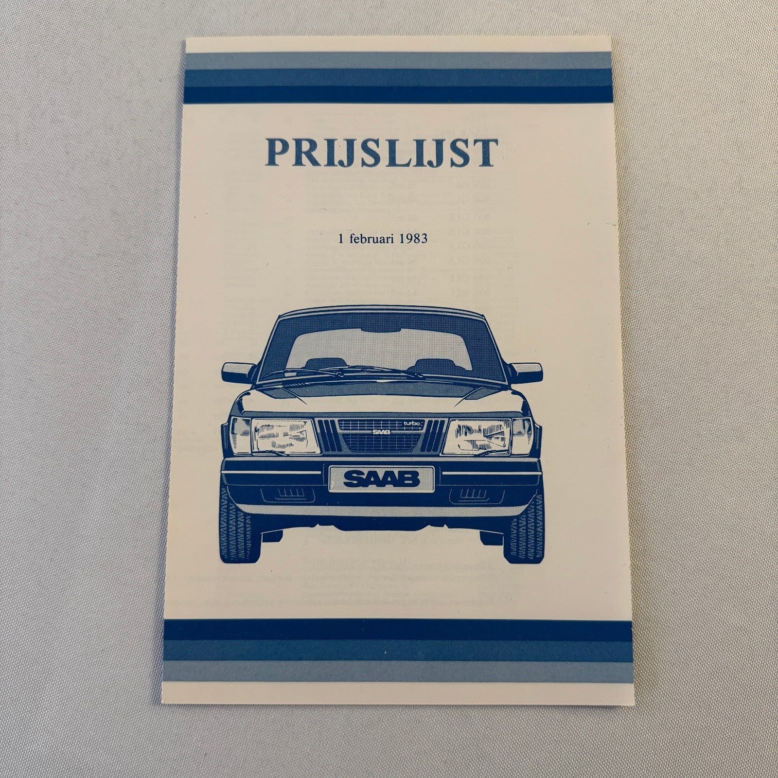 1983 Saab Pricelist Brochure Catalog 900 Turbo 99 GL 900 GLI GLE DUTCH Text