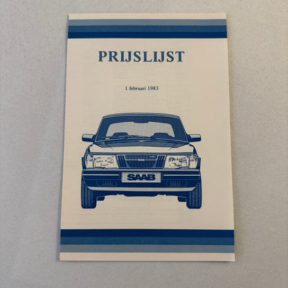 1983 Saab Pricelist Brochure Catalog 900 Turbo 99 GL 900 GLI GLE DUTCH Text