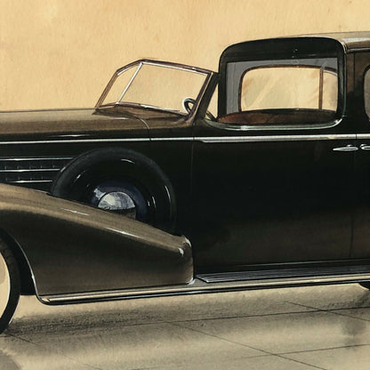 1937 Cadillac Advertising Artwork Art Illustration - Authentic Hand Drawing 