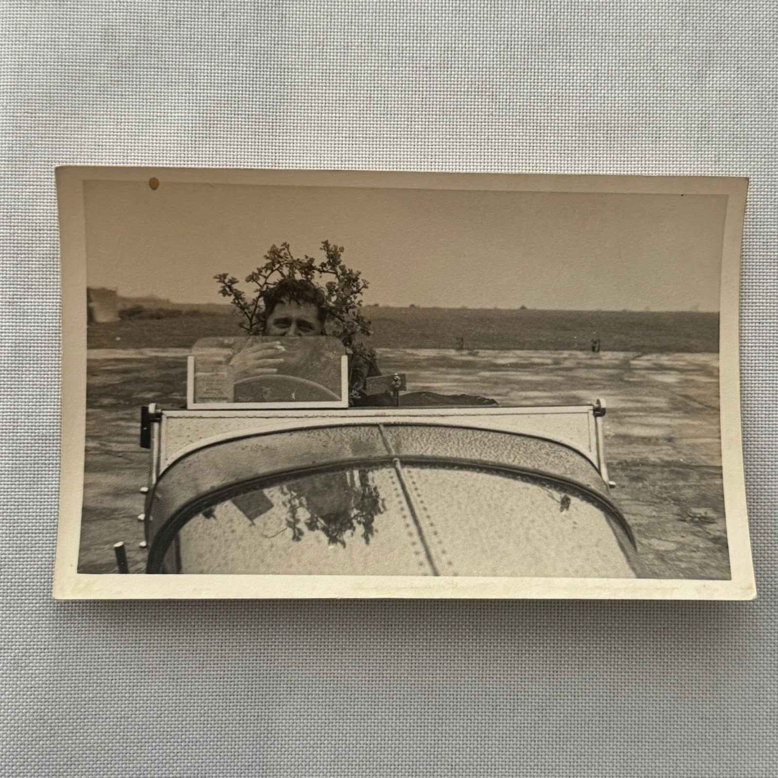 Vintage Racing Photo Photograph Print Unidentified Driver in Car