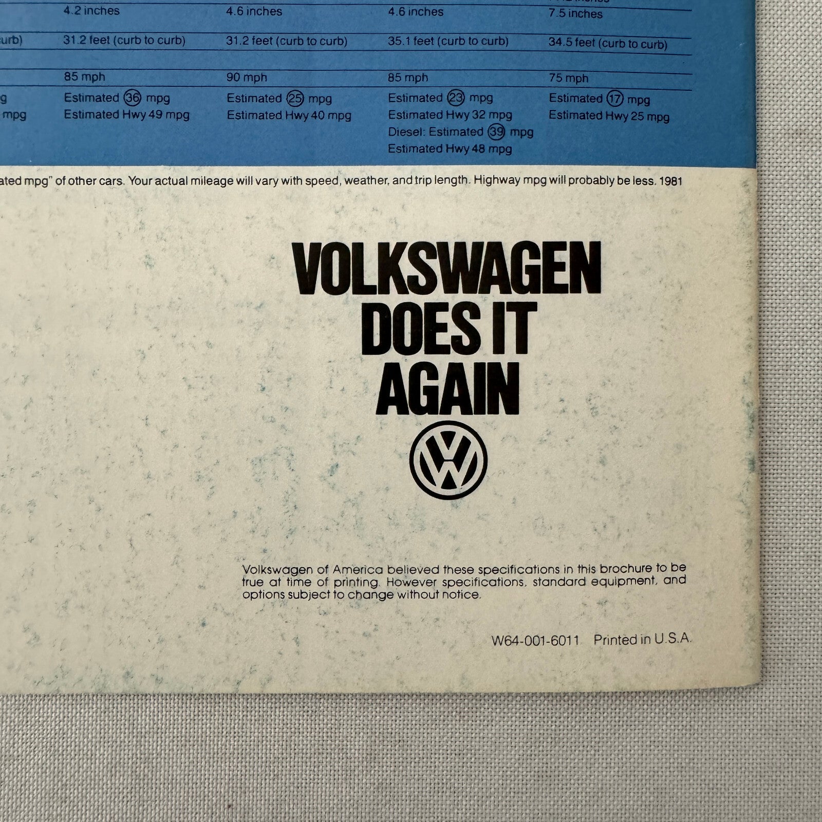1981 Volkswagen VW Car Sales Brochure Catalog Vanagon Camper Jetta Scirocco +