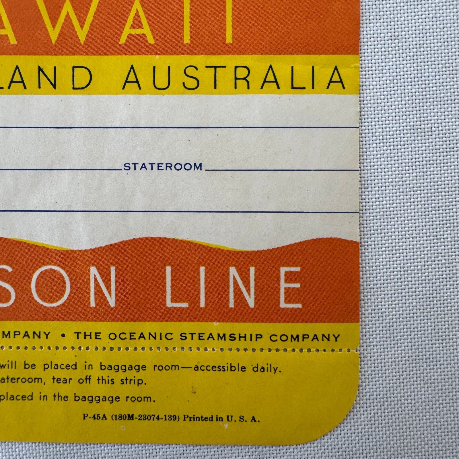 Matson Steamship Ocean Liner Ship Luggage Label Hawaii New Zealand Australia