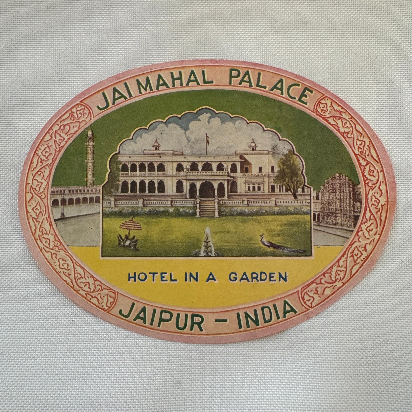 Vintage Travel Luggage Label Jaimahal Palace Jaipur India Indian