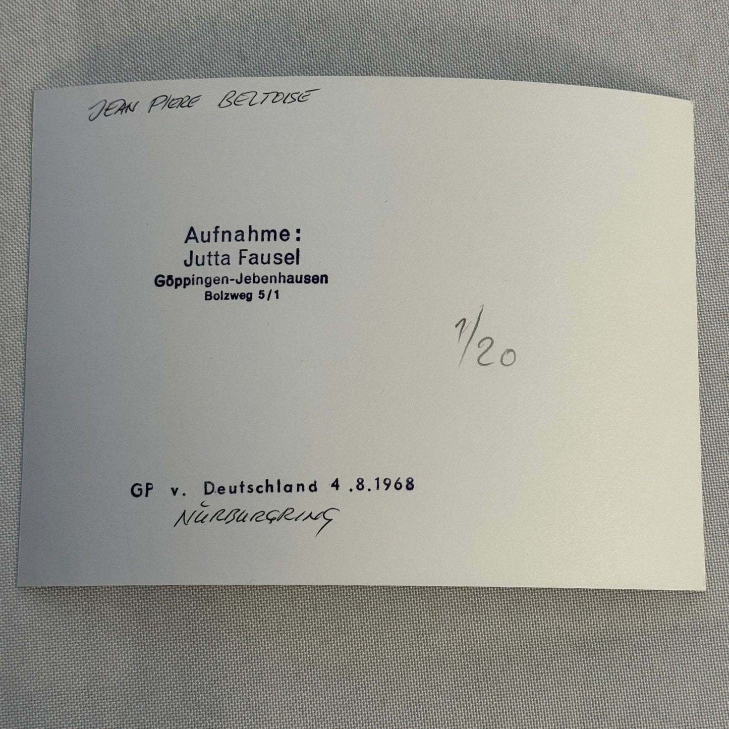 Vintage Racing Photo Jean-Pierre Beltoise JP Beltoise Driver 1968 German GP