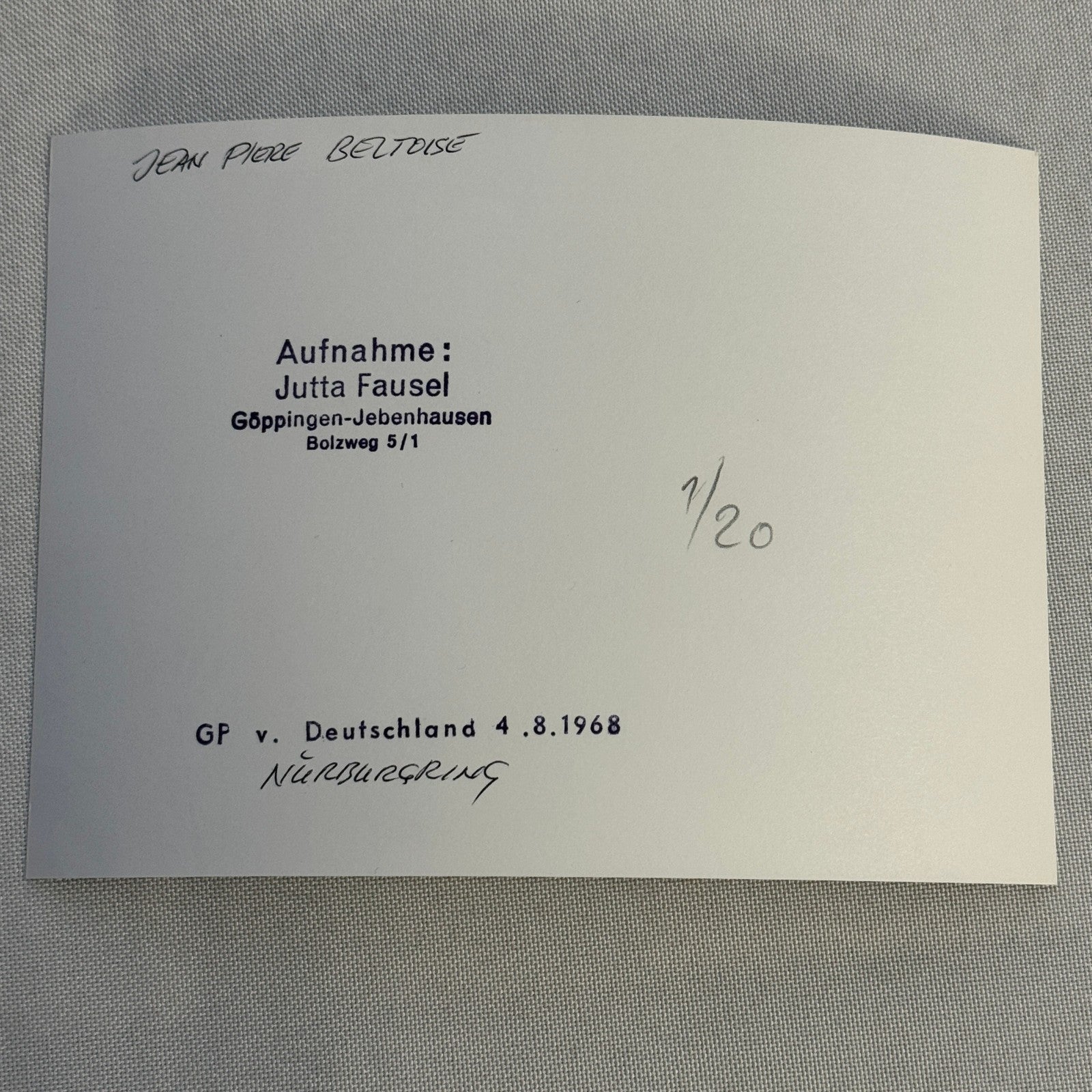 Vintage Racing Photo Jean-Pierre Beltoise JP Beltoise Driver 1968 German GP