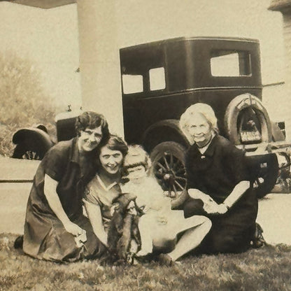 Vintage Automobile Photo Photograph Print Snapshot Women with Car
